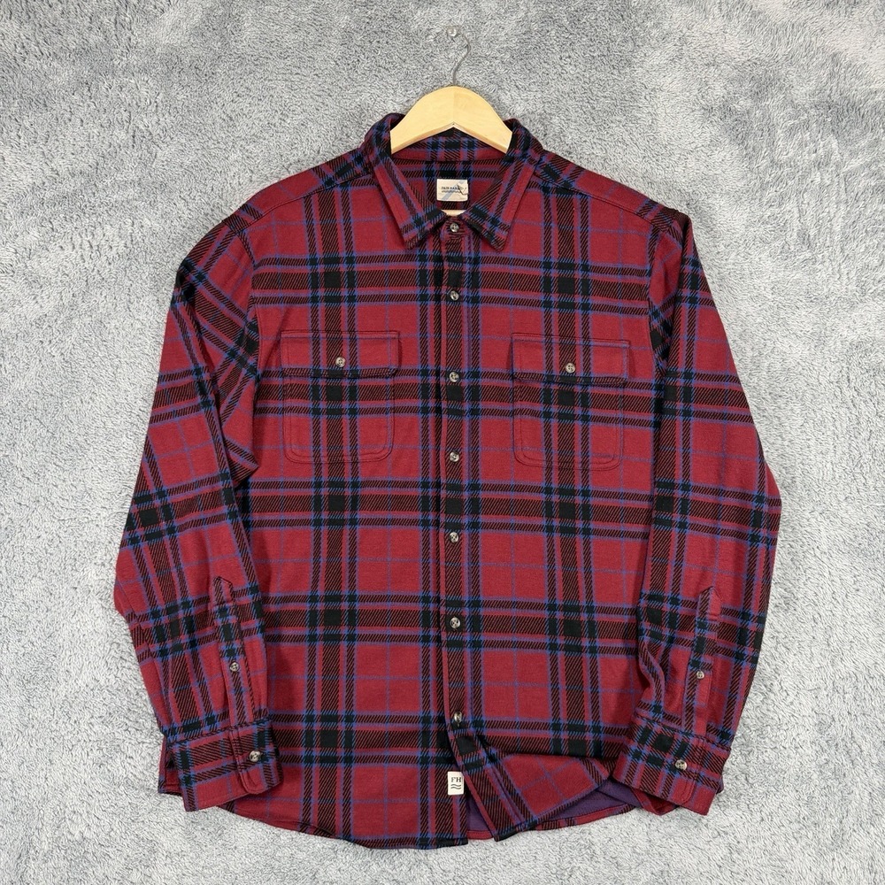 Fair Harbor Dunewood Ultra-Stretch Flannel Shirt Mens XL Cobalt Wine Plaid